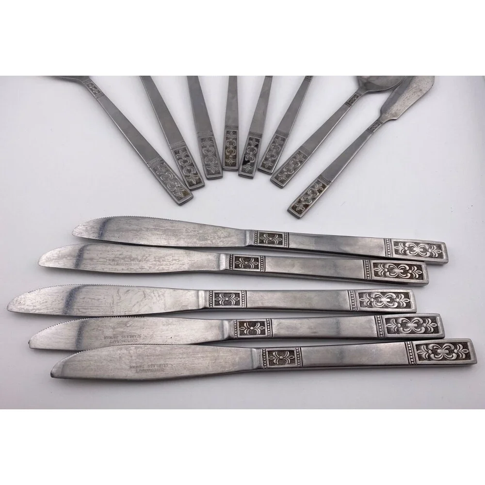 Customcraft Stainless Steel Flatware Silverware 13pc Lot Fleur de Lis Vintage